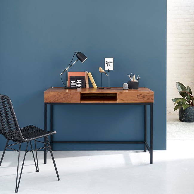 Bureau en bois de teck et métal 120 cm  LINA Couleur marron <span itemprop=