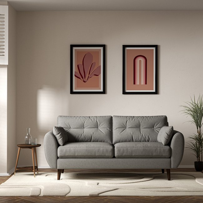 Ada Scandi Buttoned Soft Brushed 3 Seater Sofa with Dark Wood Legs - SO'HOME