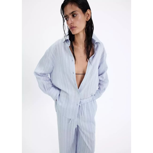 Pantalon droit à rayures bleu <span itemprop=