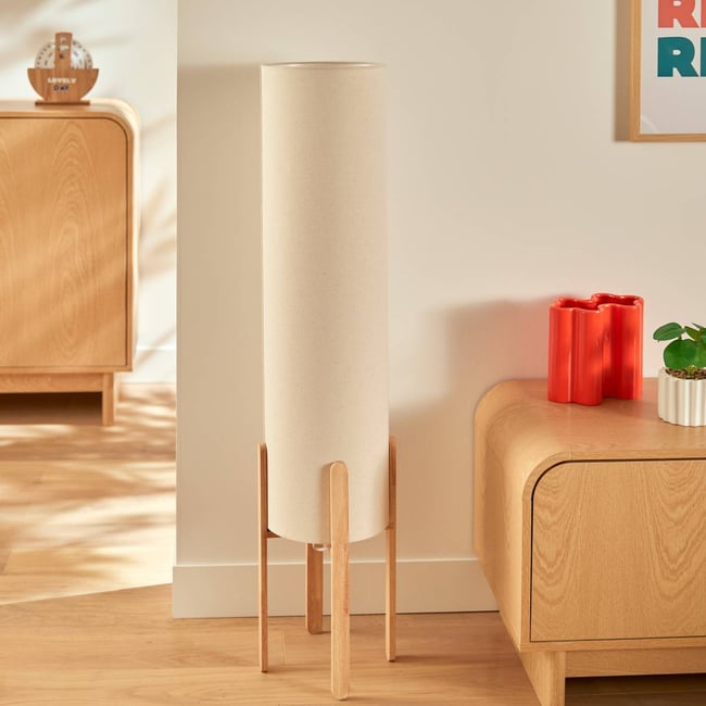 Relaxdays Lampadaire Vintage Salon – Abat-jour Tissu Beige Ø43 Cm, Hauteur 156 Cm, Style Élégant Doré, E27 60W Max