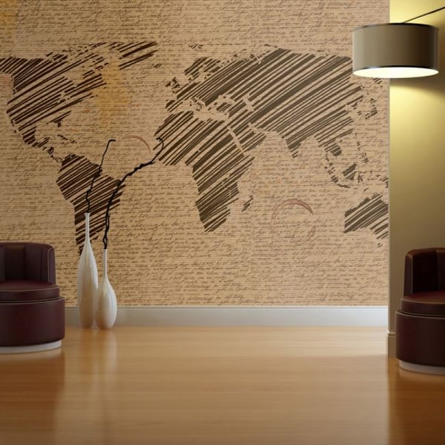 Papier peint intissé panoramique Carte du monde Notes from journeys Couleur multicouleur <span itemprop=