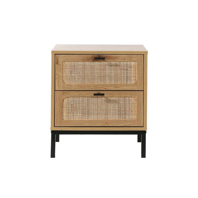 Chevet 2 Tiroirs avec Cannage Rotin H51cm - JAYA Couleur bois clair <span itemprop=