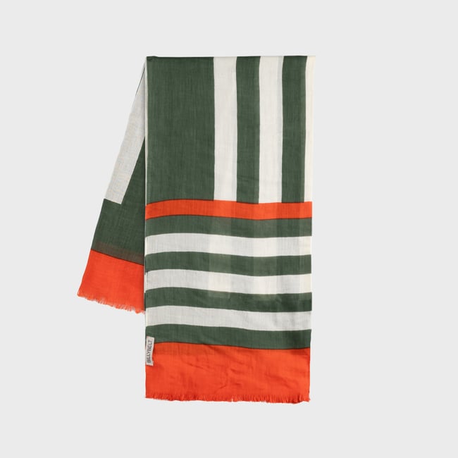 Foulard en coton biologique vert, orange et blanc <span itemprop=