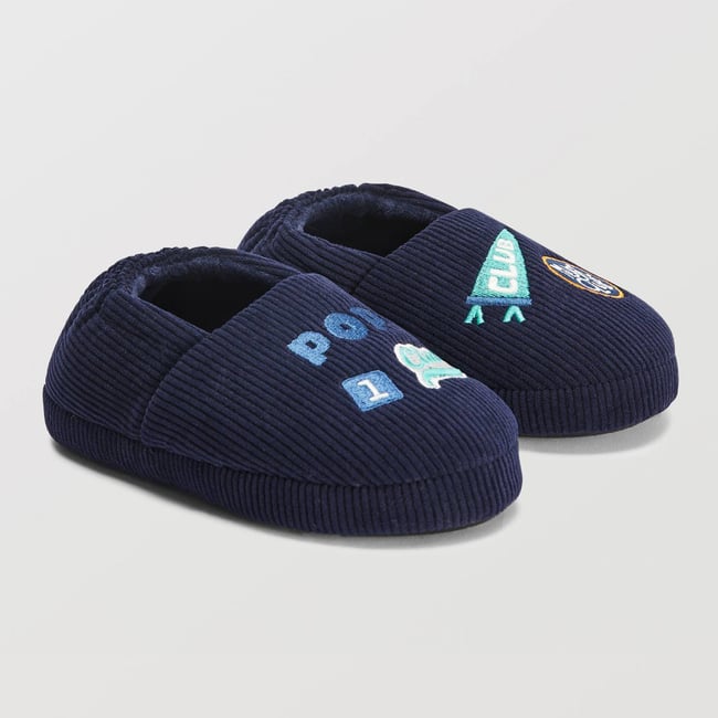 Chaussons garçon velours côtelé marine <span itemprop=