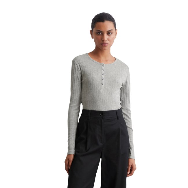 T-shirt long slim en mélange coton-modal organique gris <span itemprop=
