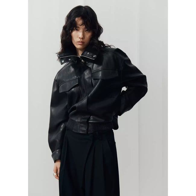Veste similicuir col côtelé noir <span itemprop=