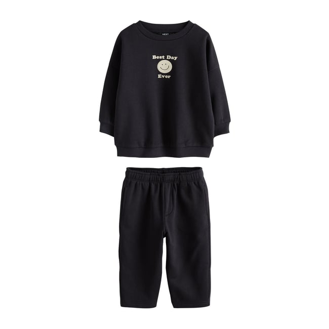 Ensemble jogging ras du cou semi uni noir <span itemprop=