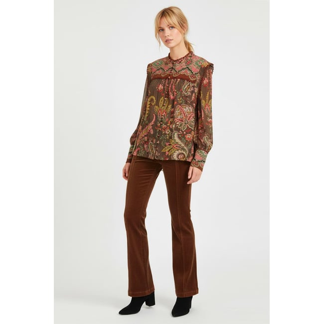 Blouse imprimée manches longues MARIE marron <span itemprop=