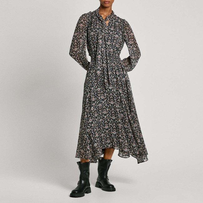 Robe Longue À Imprimé Floral noir <span itemprop=