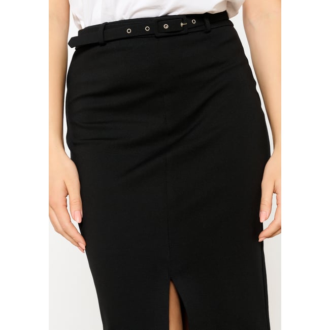 Jupe mi-longue avec fente noir <span itemprop=