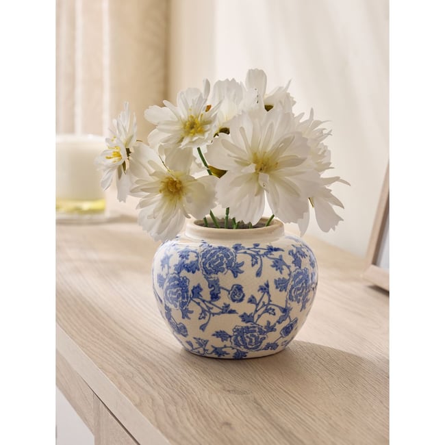 Pot en céramique avec bouquet artificiel Couleur bleu/blanc <span itemprop=