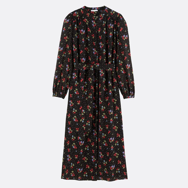 Robe longue imprimé floral à manches longues imprimé fleurs <span itemprop=