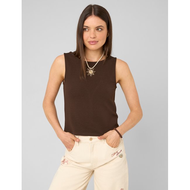 Débardeur détail bijou 2-en-1 marron foncée <span itemprop=