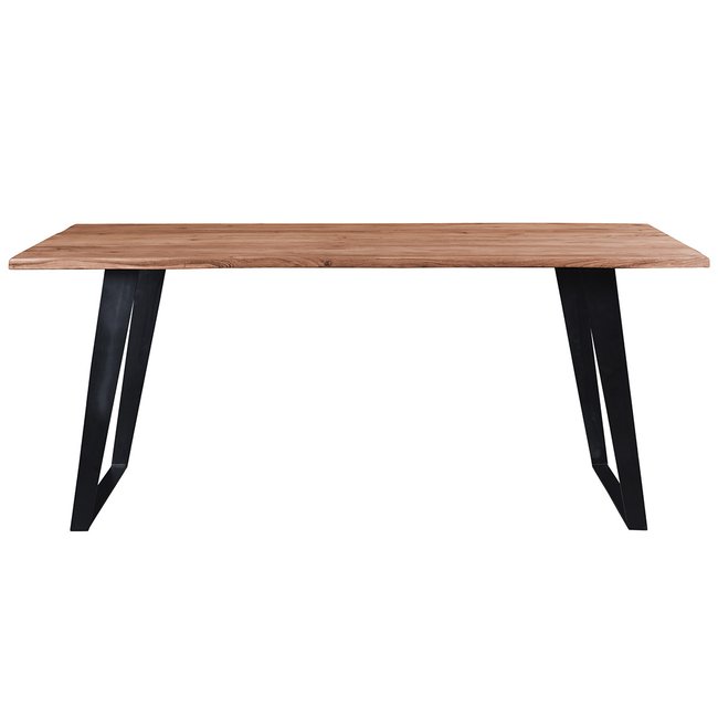 Table à manger rectangulaire en bois massif et métal noir L175 cm KORA Couleur bois clair / noir <span itemprop=