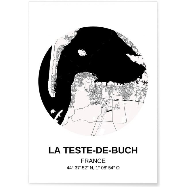Affiche Carte La Teste de Buch Couleur blanc <span itemprop=
