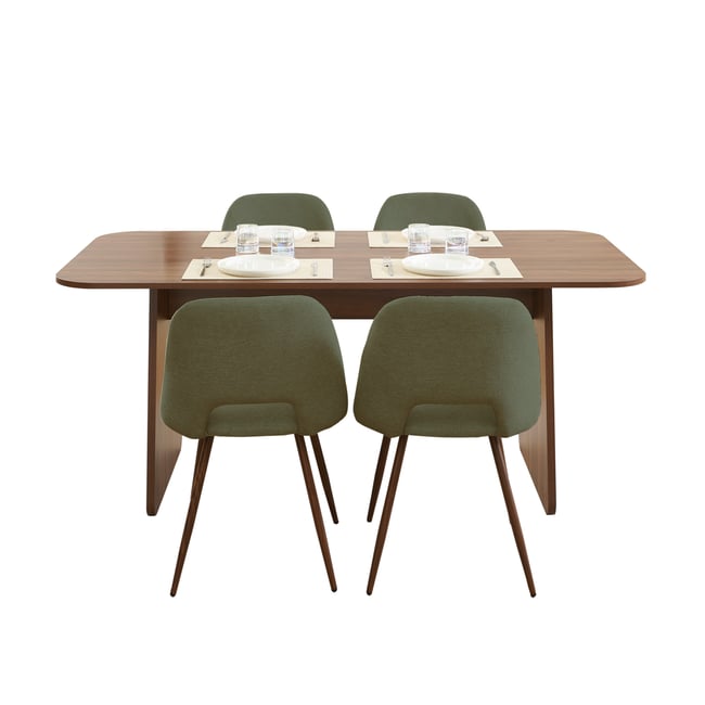 Ensemble table noyer et 4 chaises tissu  LANGO Couleur bois foncé <span itemprop=