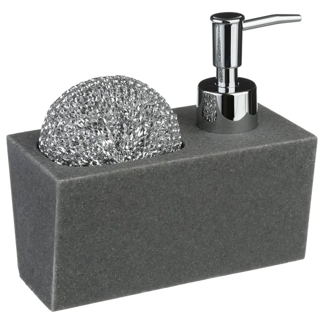 Distributeur savon 170ml avec éponge ESSENTIELS Couleur gris <span itemprop=