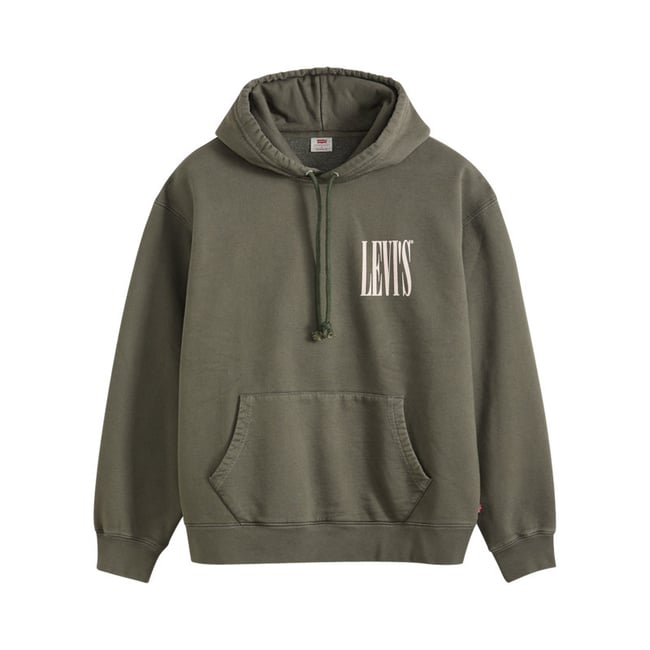 Sweat en coton mélangé kaki uni avec une coupe droite et une capuche vert <span itemprop=