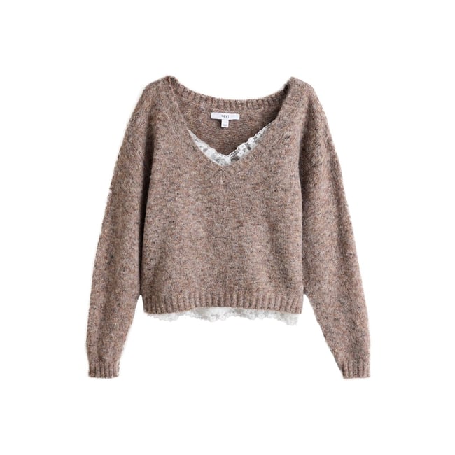 Pull avec débardeur en dentelle superposé neppy neutre <span itemprop=