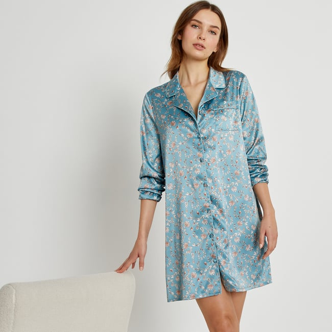 Floral Print Satin Nightshirt, floral print, LA REDOUTE COLLECTIONS