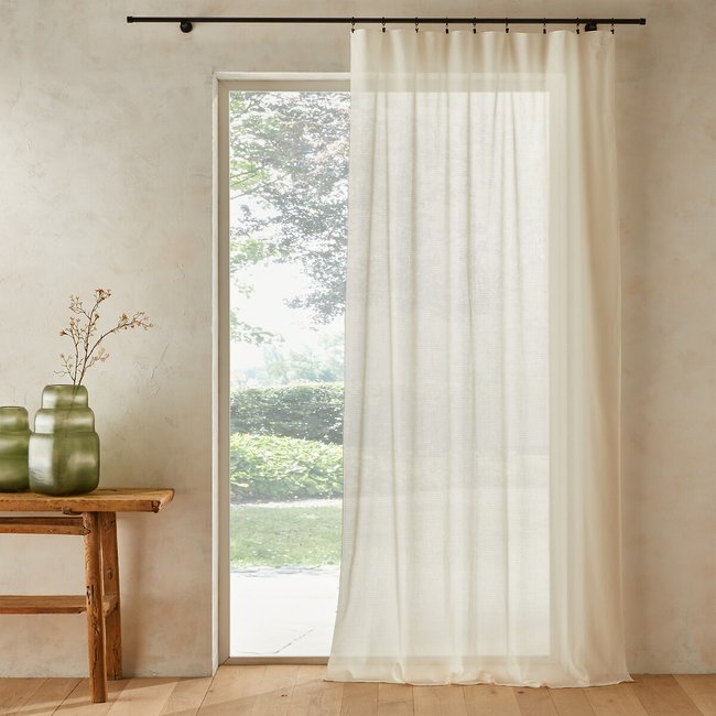 Voilage en voile de coton biologique, Varkala blanc <span itemprop=