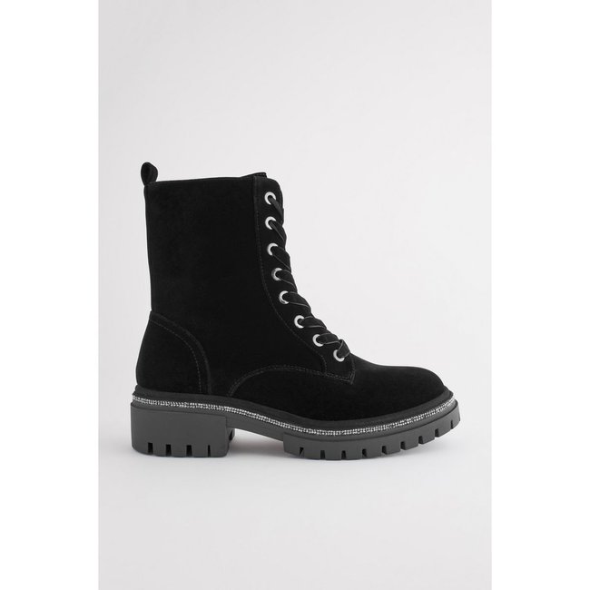 Bottes à lacets avec strass coupe classique velours noir <span itemprop=