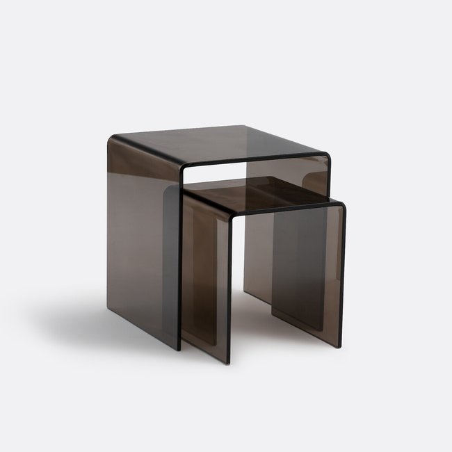 Joan Nest of Side Tables in Tinted, Tempered Glass smoky glass LA REDOUTE INTERIEURS