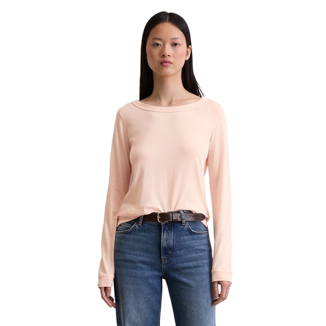 T-shirt long régulier en coton organique rose pale <span itemprop=