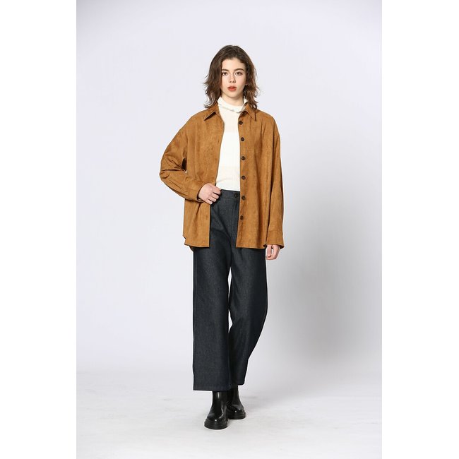 Surchemise boutonnée en suédine  camel <span itemprop=
