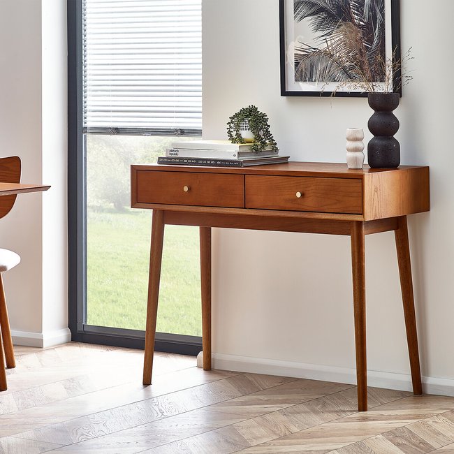 Elijah Retro Ash Wood Writing Desk, auburn, SO'HOME