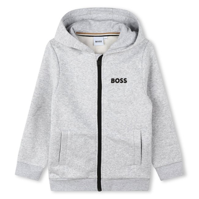 Cardigan à capuche gris chine <span itemprop=
