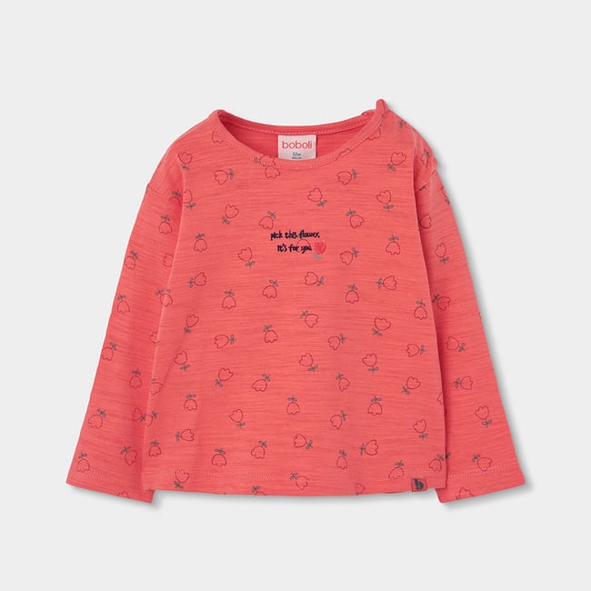 T-shirt fille maille imprimé fleurs multicolore <span itemprop=