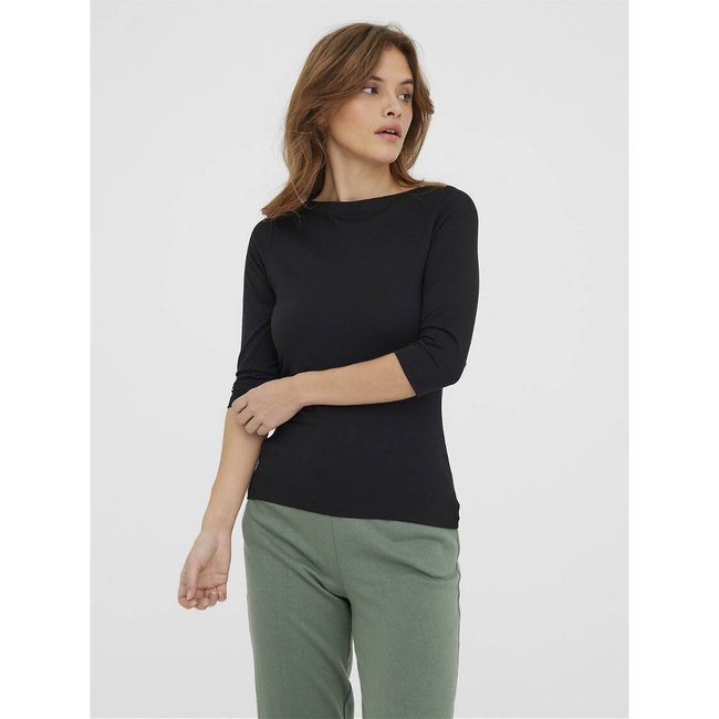 T-shirt scollo a barchetta, maniche a 3/4 nero  VERO MODA