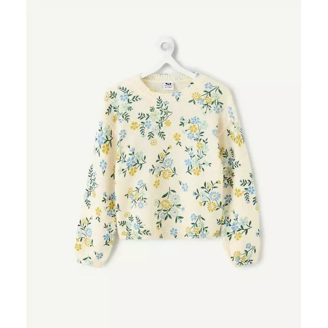 Pull imprimé fleuri imprimé fleuri vert <span itemprop=