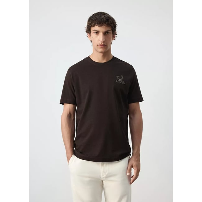 T-shirt mélange de coton imprimé marron <span itemprop=