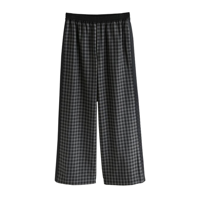 Pantalon large à taille contrastante vichy noir/gris <span itemprop=