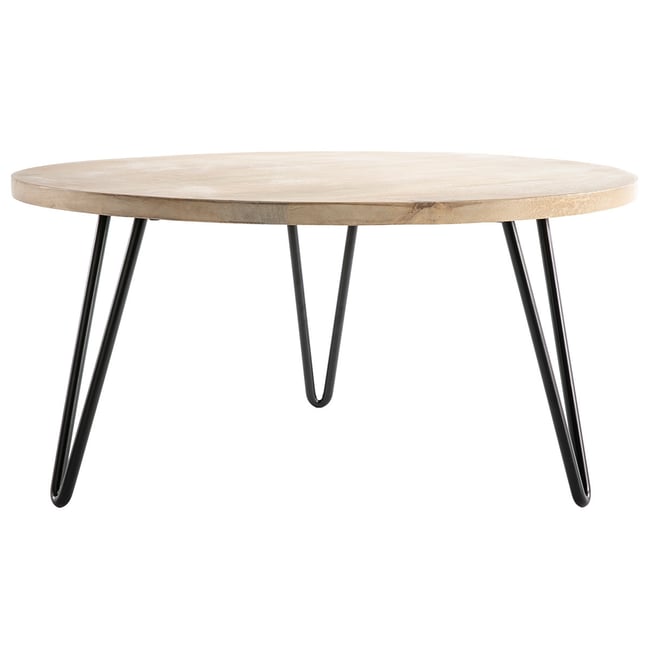 Table basse ronde bois manguier massif et métal noir D80 cm VIBES Couleur naturel <span itemprop=