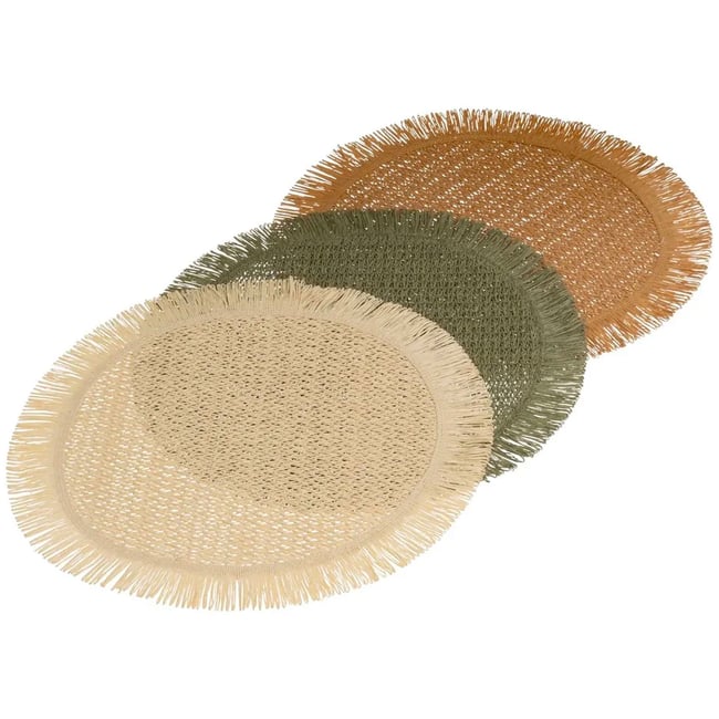 Set de 3 sets de table ronds en fibre beige, vert, marron multicolore <span itemprop=