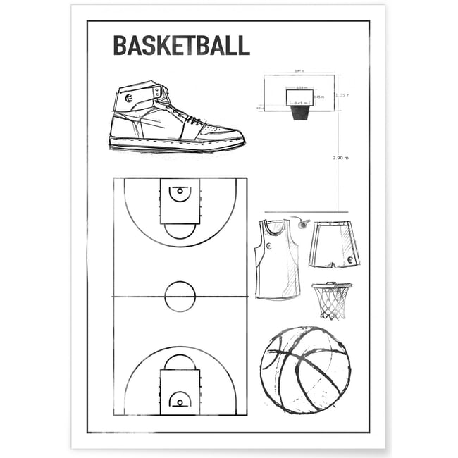 Affiche Terrain de basket Couleur blanc <span itemprop=