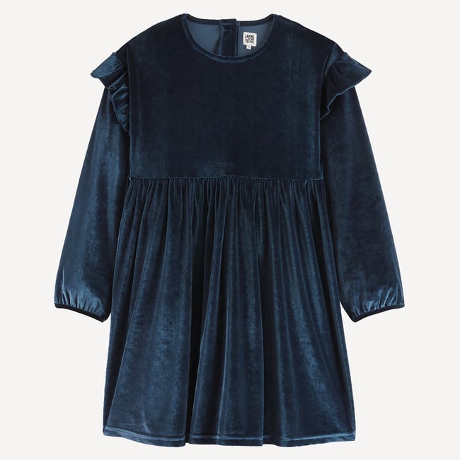Robe à manches longues en velours bleu marine <span itemprop=