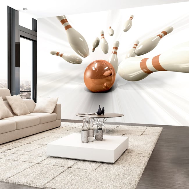 Papier peint intissé panoramique Hobby Bowling Couleur blanc <span itemprop=