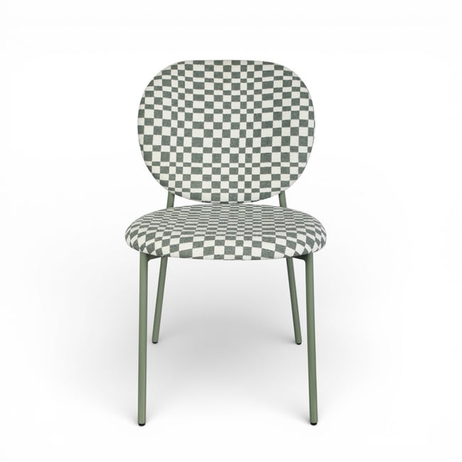 Chaise repas tissu  et blanc Couleur vert amande <span itemprop=