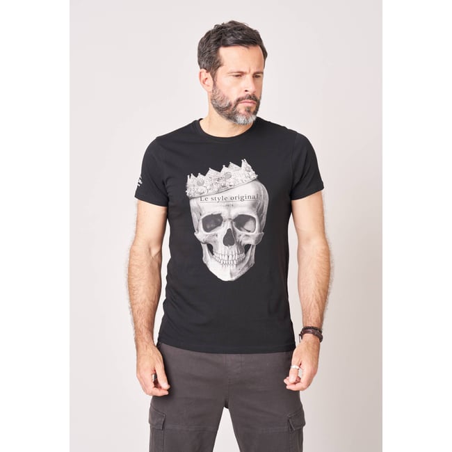 T-shirt homme en 100% coton jersey imprimé tête de mort couronnée  CROWN - DEELUXE
