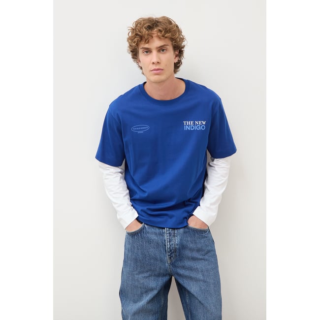 T-shirt ample en coton manches courtes bleu electrique <span itemprop=