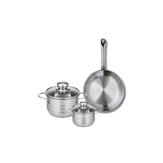 Batterie 1 poêle 24cm + 2 faitouts 12/16cm PROFI BRILLANT gris <span itemprop=