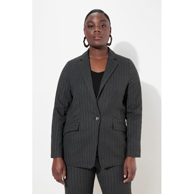 Blazer, motif à chevrons, col à revers gris asphalte <span itemprop=