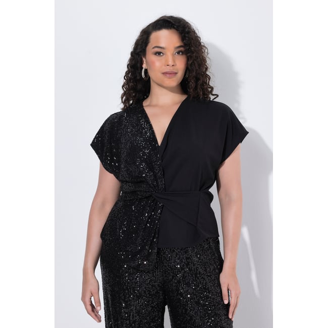 Blouse en jersey avec paillettes noir <span itemprop=