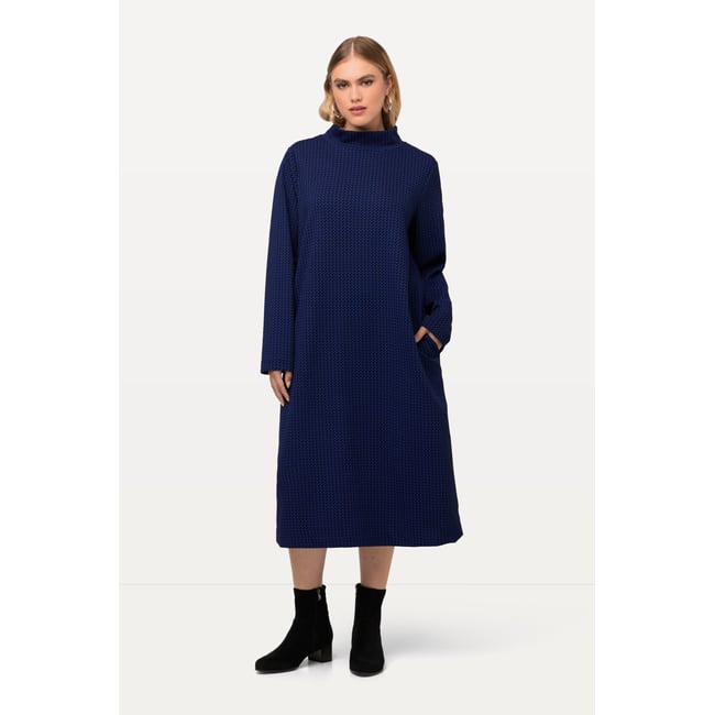 Robe en molleton texturé à col montant et titan bleu <span itemprop=