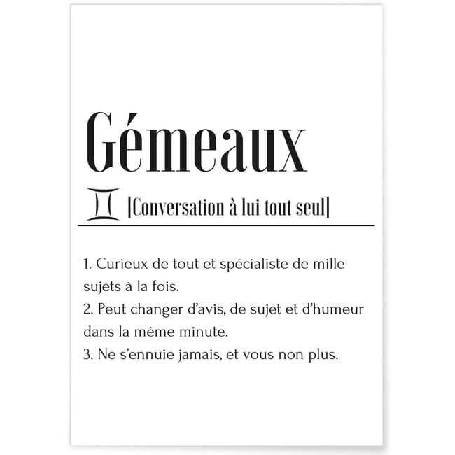 Affiche Définition Gémeaux Couleur blanc <span itemprop=