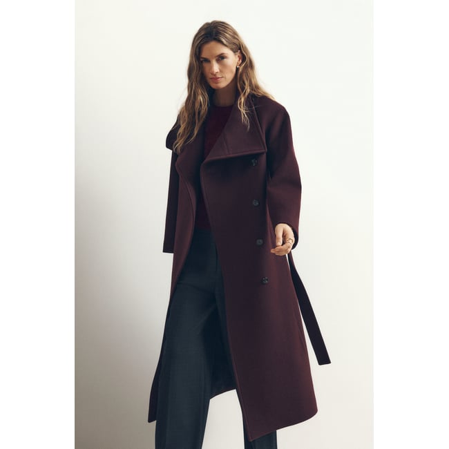 Manteau long droit GROMEO prune <span itemprop=